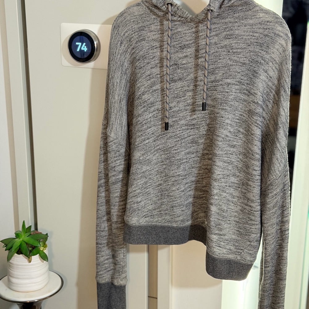 Rag & Bone Jean Marled Terry Crossback Cropped Women's Hoodie. Gray. SM